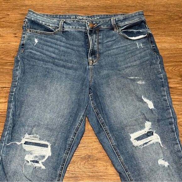 Maurices Medium Wash High Rise Patch Ripped Skinny Cropped Jeans XL - Picture 2 of 11